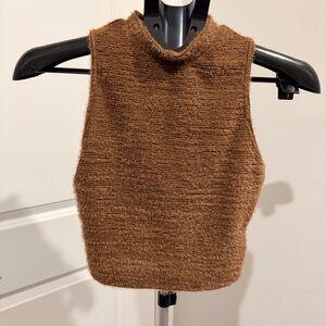 Brown Sleeveless Mock Neck Crop Top